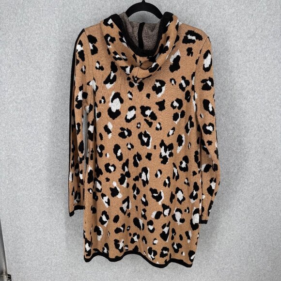 Chicos Long Line Knit Cardigan Sweater Size 1/M Animal Print Hood Cozy NEW - Picture 8 of 14
